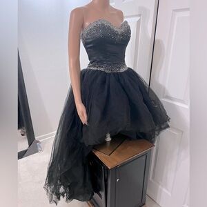 High Low Goth Corset Rhinestone Black Tulle Dress For Prom/ Halloween/ Wedding